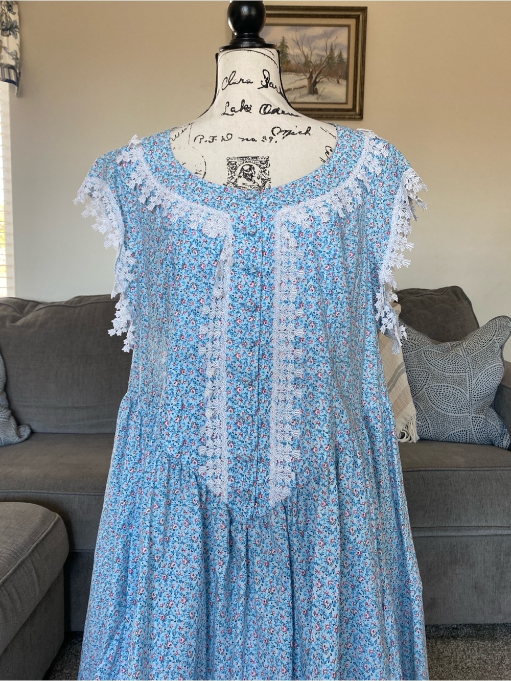 Recollections Light Blue Floral Lace Trim Dress